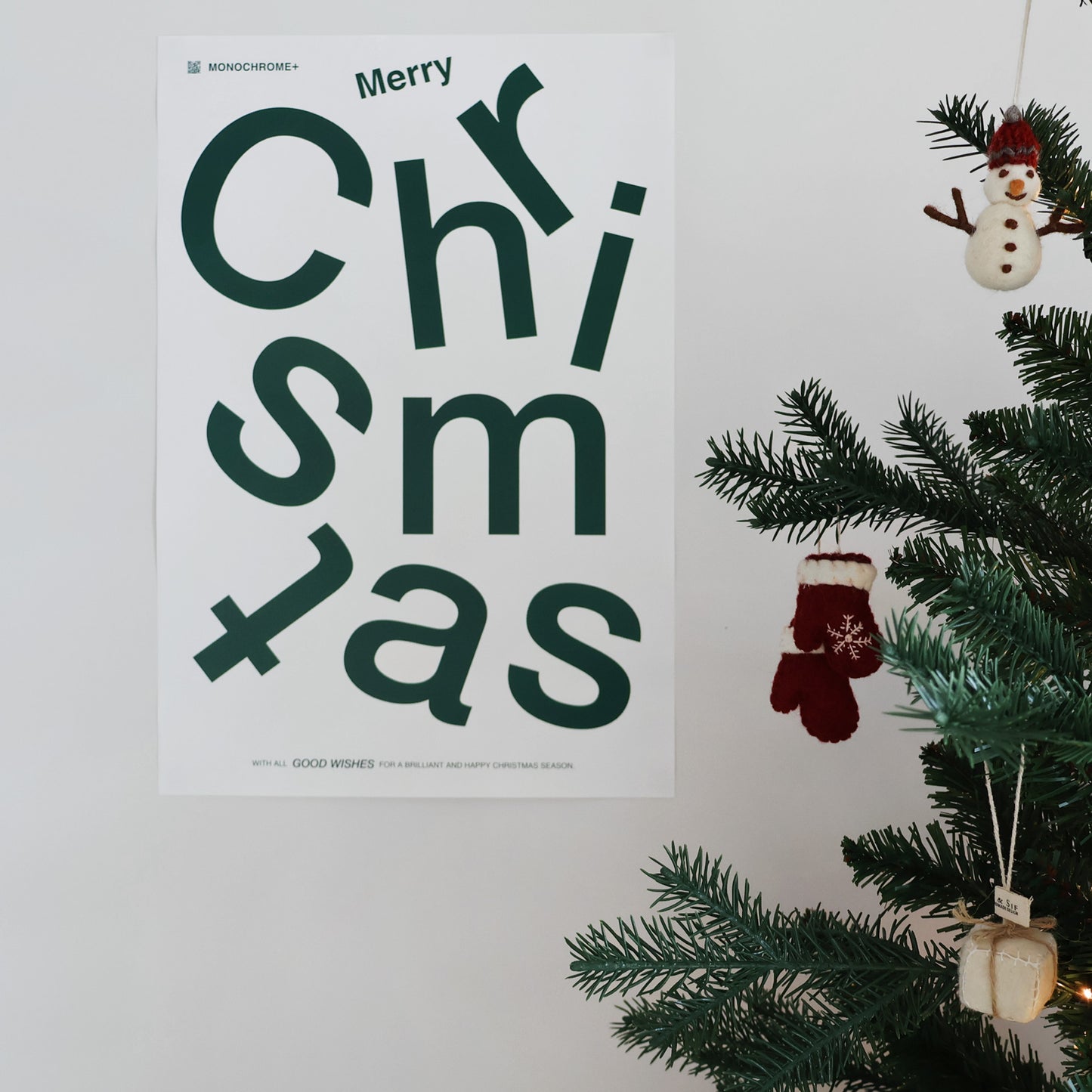 MERRY CHRISTMAS|聖誕字母海報 48x32cm - 綠 / 紅