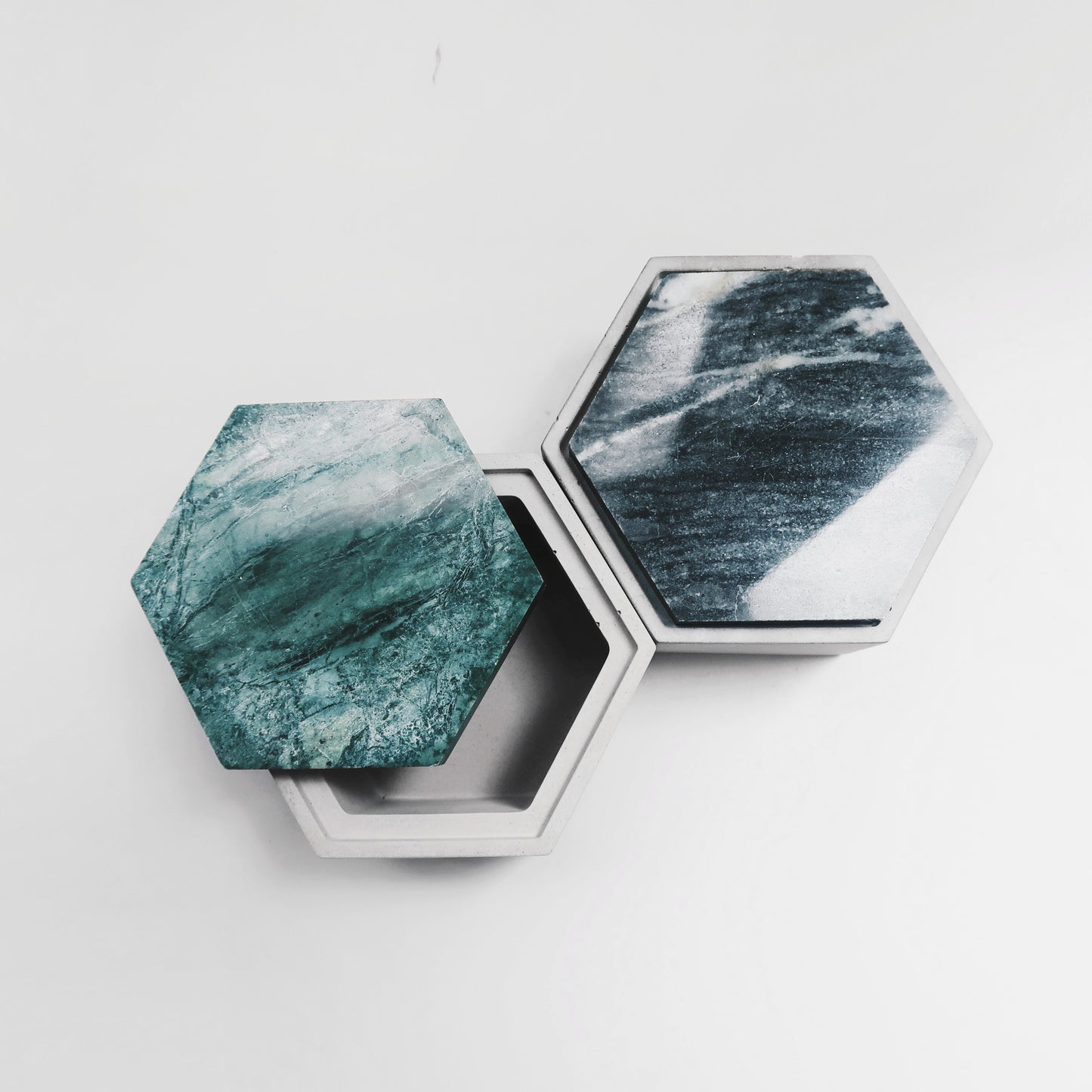 THE ROCK 雲岩|六角大理石蓋水泥置物盒 - 黑/白/綠
